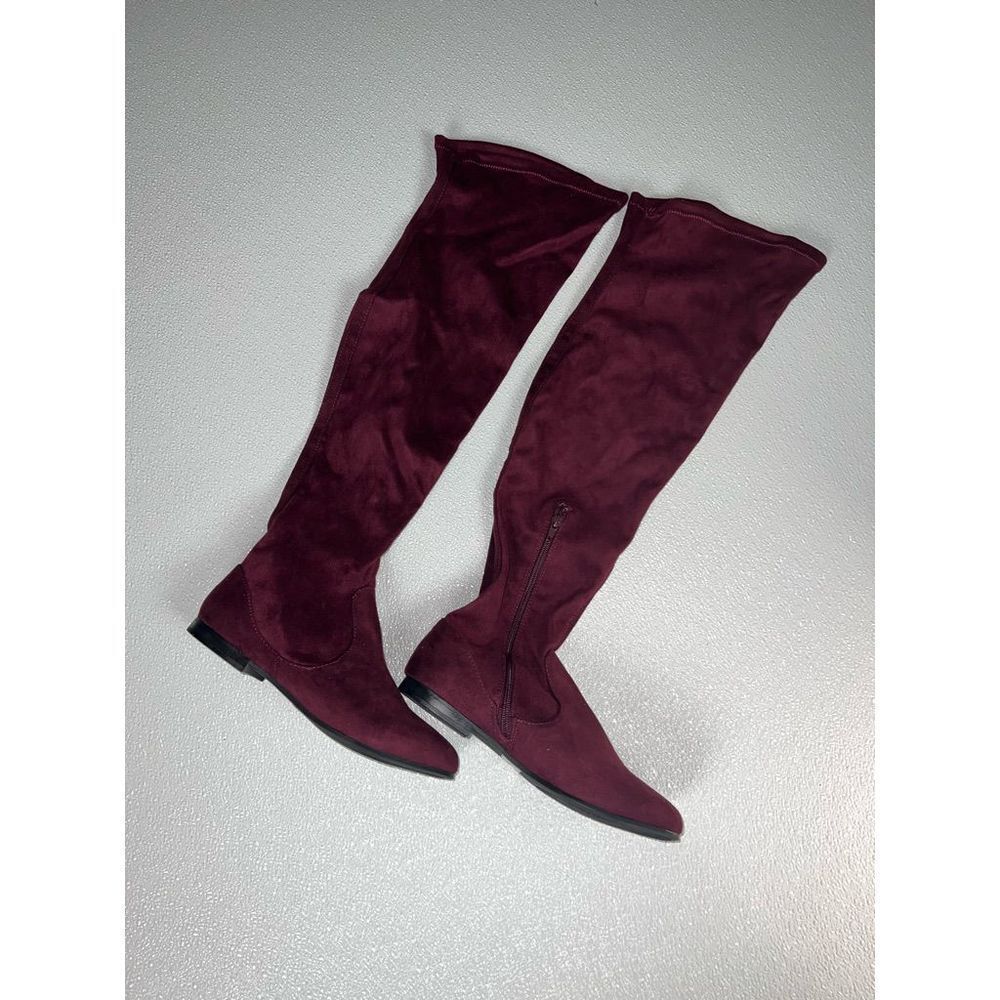 Celia Wine Unique Tall Suede Stretch Knee Boot Size 6.5 New. - Picture 3 of 8